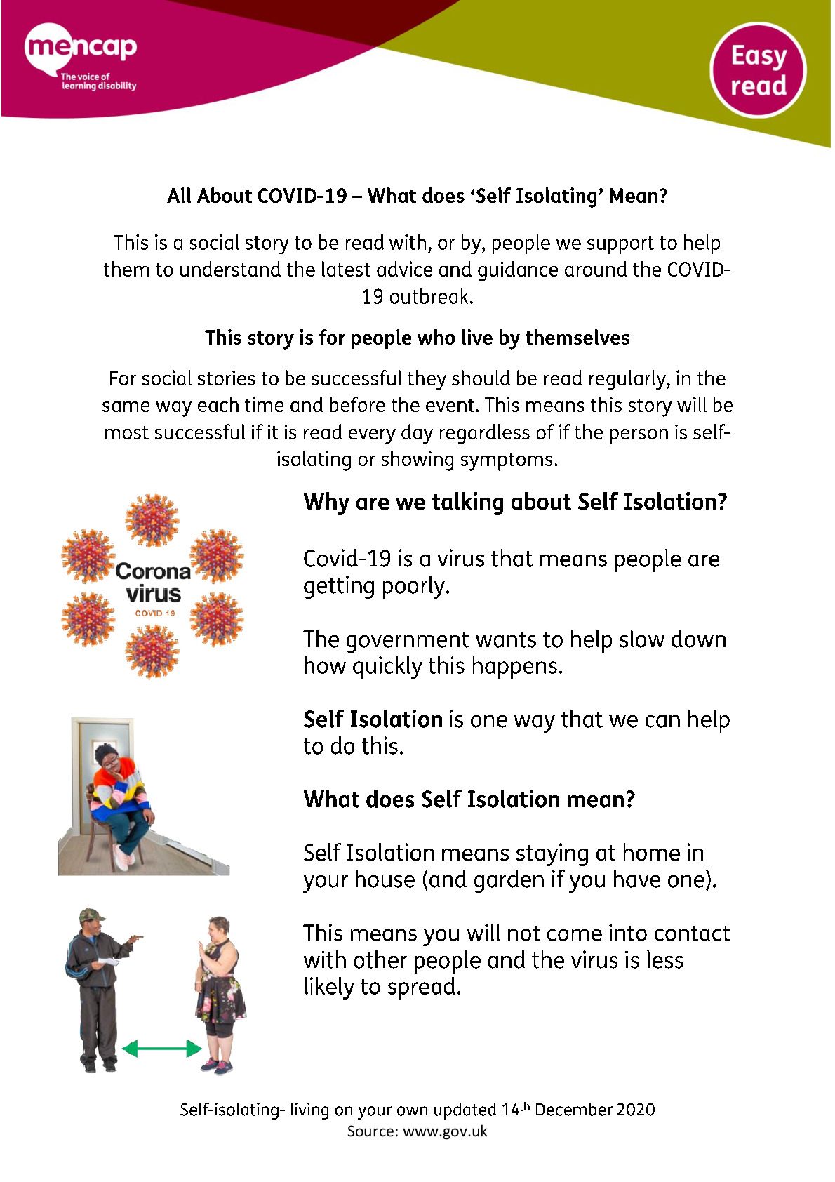 Self-isolating - A social story for people living alone 